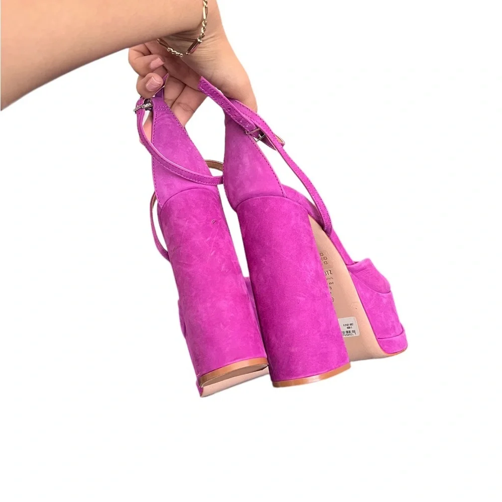 SCHUTZ Luan Suede Fuchsia Pink Platform Ankle Heels